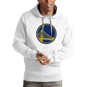 Antigua Golden Stylish State Warriors White Team Logo Victory Pullover Hoodie
