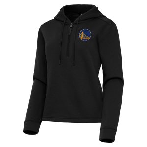 Antigua Golden State Warriors Women's Black Trendy Contemporary Quarter Zip Hoodie