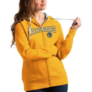 Antigua Golden State Warriors Women's Gold Team Victory Full Zip Hoodie Stylish