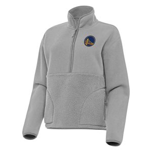 Antigua Golden Stylish State Warriors Women's Gray Figure Half Zip Pullover Sweatshirt