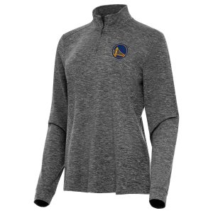 Antigua Golden State Warriors Women's Heather Black Mentor Quarter Zip Mock Long Sleeve Stylish Top