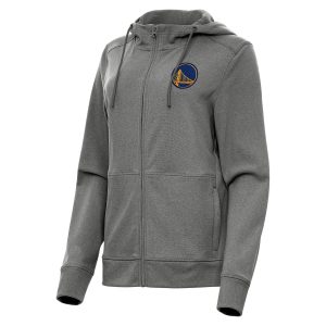 Antigua Golden State Warriors Women's Heather Charcoal Premium Seeker Full Zip Hoodie Jacket