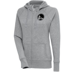 Antigua Golden State Warriors Women's Heather Gray Brushed Metallic Victory Full Zip Eye - catching Hoodie