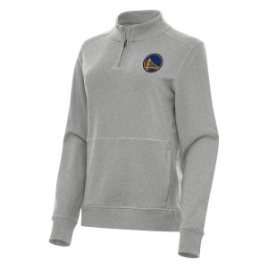 Antigua Golden State Warriors Women's Heather Gray Crush Quarter Zip Fleece Sweatshirt Premium