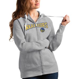 Antigua Golden Elegant State Warriors Women's Heathered Gray Team Victory Full Zip Hoodie