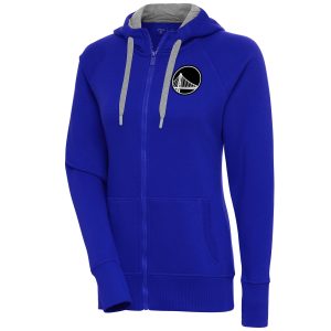 Antigua Stylish Golden State Warriors Women's Royal Brushed Metallic Victory Full Zip Hoodie