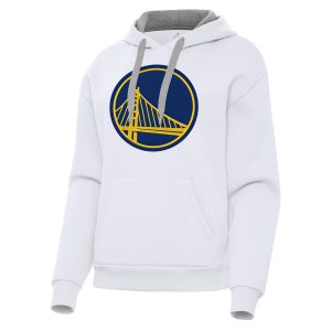 Antigua Gorgeous Golden State Warriors Women's White Victory Pullover Hoodie