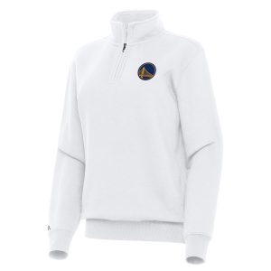 Antigua Golden Chic State Warriors Women's White Victory Quarter Zip Sweatshirt