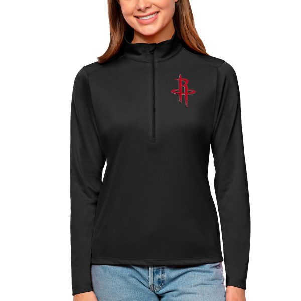 Antigua Houston Rockets Women's Black Tribute Half Zip Stylish Top