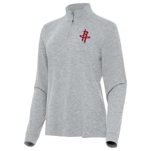 Antigua Houston Rockets Women's Heather Fabulous Gray Mentor Quarter Zip Mock Long Sleeve Top