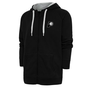 Antigua Indiana Pacers Black Metallic Logo Victory Raglan Full Eye - catching Zip Hoodie