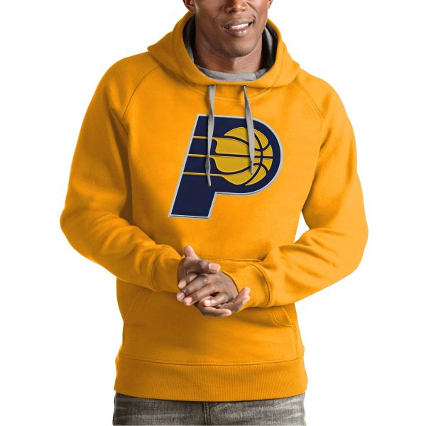 Antigua Indiana Pacers Gold Team Logo Victory Pullover Hoodie Premium