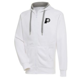 Antigua Indiana Pacers White Metallic Logo Victory Raglan Full Premium Zip Hoodie