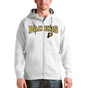 Antigua Indiana Pacers White Victory Eye - catching Full Zip Hoodie