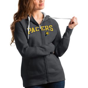 Antigua Indiana Pacers Women's Charcoal Team Victory Full Trendy Zip Hoodie