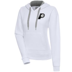 Antigua Stylish Indiana Pacers Women's White Brushed Metallic Victory Pullover Hoodie