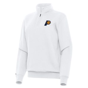 Antigua Indiana Pacers Fabulous Women's White Victory Quarter Zip Sweatshirt