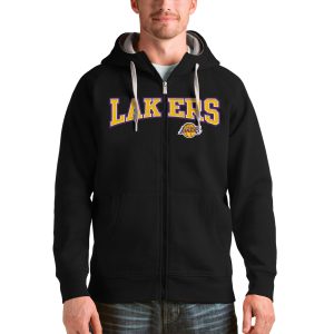 Antigua Los Angeles Lakers Black Team Victory Full Zip Hoodie Premium