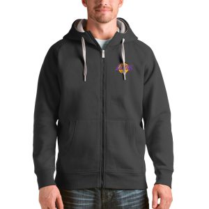 Antigua Los Angeles Lakers Charcoal Logo Victory Full Fabulous Zip Hoodie