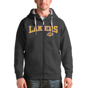 Antigua Los Gorgeous Angeles Lakers Charcoal Victory Full Zip Hoodie