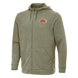 Antigua Los Angeles Lakers Trendy Olive Effortless Full Zip Hoodie Jacket