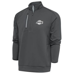 Antigua Los Angeles Lakers Premium Pewter Metallic Logo Generation Quarter Zip Top