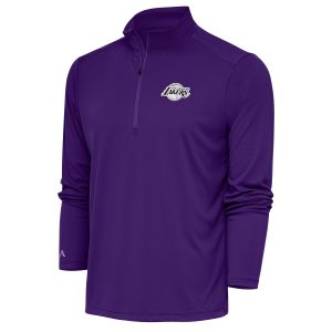 Antigua Los Angeles Lakers Purple Eye - catching Metallic Logo Tribute Quarter Zip Top