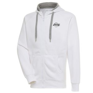 Antigua Chic Los Angeles Lakers White Metallic Logo Victory Raglan Full Zip Hoodie