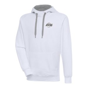 Antigua Los Angeles Lakers White Metallic Logo Victory Chic Raglan Pullover Hoodie