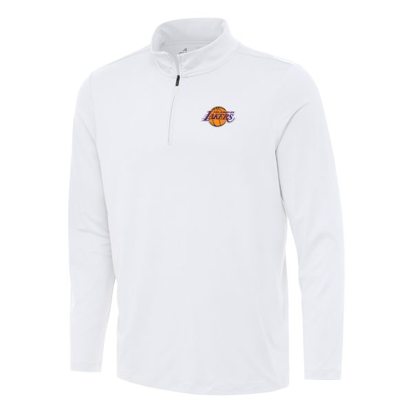 Antigua Los Angeles Lakers White Reprocess Quarter Zip Fabulous Top