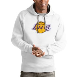 Antigua Los Angeles Lakers White Team Logo Chic Victory Pullover Hoodie
