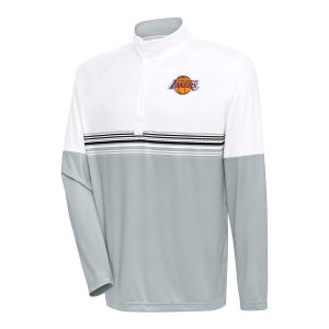 Antigua Los Angeles Lakers White/Black Bender Quarter Zip Pullover Top Chic