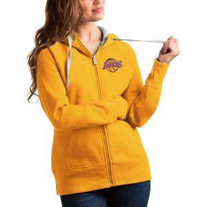Antigua Los Angeles Lakers Women's Gold Victory Full Fabulous Zip Hoodie