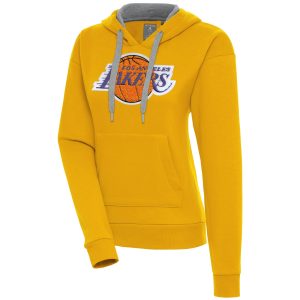 Antigua Los Angeles Lakers Women's Gold Victory Premium Pullover Hoodie