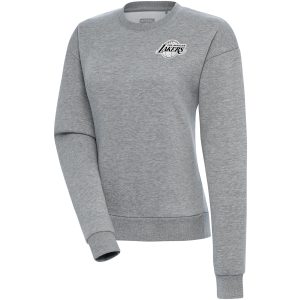 Antigua Los Angeles Lakers Women's Heather Gray Brushed Metallic Victory Pullover Sweatshirt Elegant