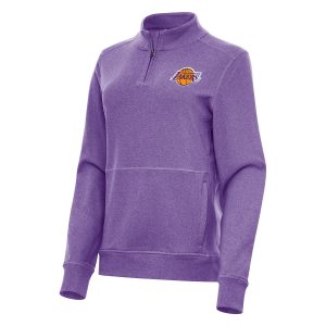 Antigua Los Angeles Lakers Women's Heather Purple Stylish Crush Quarter Zip Fleece Sweatshirt