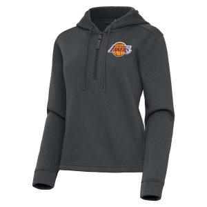 Antigua Los Angeles Lakers Women's Pewter Contemporary Quarter Zip Hoodie Chic