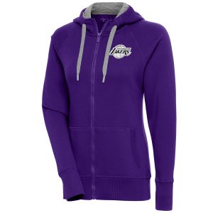 Antigua Los Angeles Lakers Women's Purple Brushed Metallic Victory Full Premium Zip Hoodie