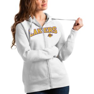 Antigua Los Angeles Fabulous Lakers Women's White Team Victory Full Zip Hoodie