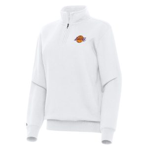 Antigua Los Angeles Lakers Chic Women's White Victory Quarter Zip Sweatshirt