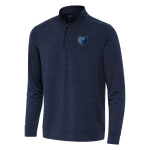 Antigua Elegant Memphis Grizzlies Heather Navy Bright Quarter Zip Top