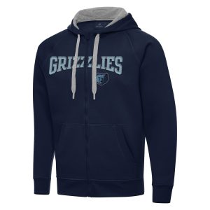 Antigua Memphis Grizzlies Navy Big & Tall Victory Full Fabulous Zip Hoodie Jacket