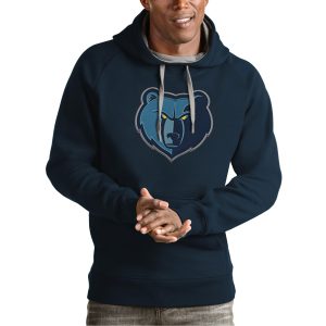 Antigua Memphis Grizzlies Navy Team Logo Fabulous Victory Pullover Hoodie