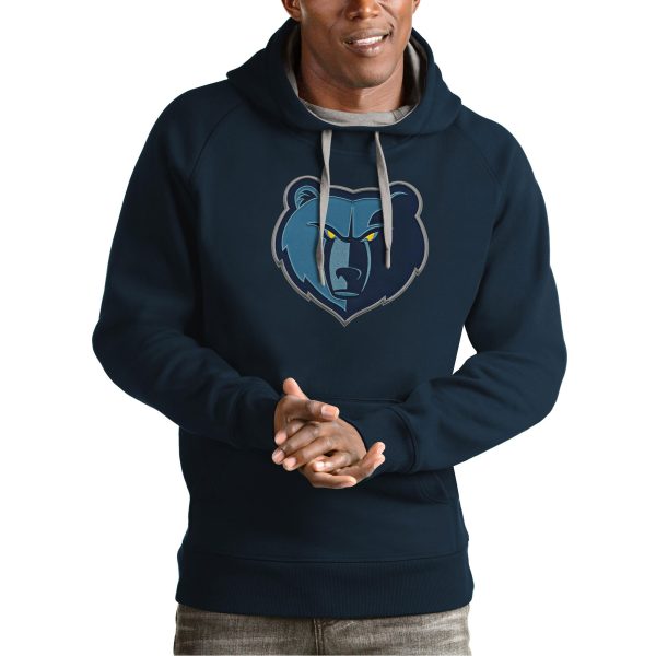 Antigua Memphis Grizzlies Navy Team Logo Fabulous Victory Pullover Hoodie