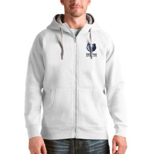Antigua Memphis Grizzlies White Logo Stylish Victory Full Zip Hoodie