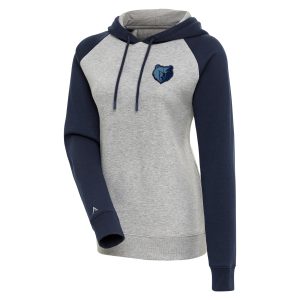 Antigua Premium Memphis Grizzlies Women's Heather Gray/Navy Victory Raglan Sleeve Pullover Hoodie