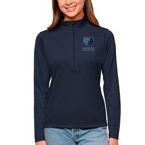 Antigua Memphis Grizzlies Women's Navy Tribute Half Zip Top Unique