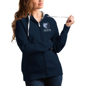 Antigua Memphis Grizzlies Women's Navy Victory Full Zip Eye - catching Hoodie