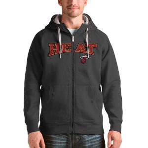 Antigua Miami Heat Charcoal Victory Full Zip Gorgeous Hoodie