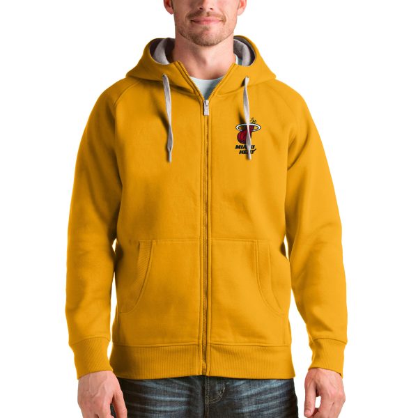 Antigua Miami Heat Elegant Gold Logo Victory Full Zip Hoodie